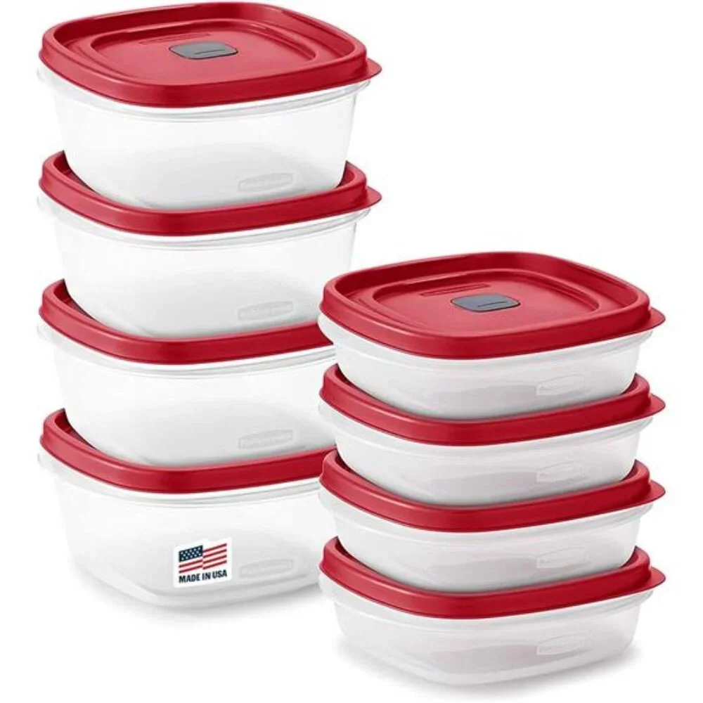 Rubbermaid 16-Piece BPA-Free Plastic Food Storage Set, Red Vented Lids -